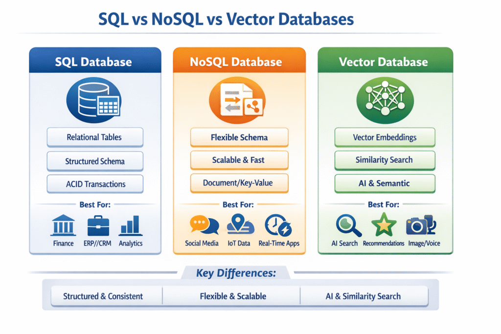 SQL vs NoSQL vs Vector Databases — A Practical Guide for Modern Applications